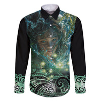 New Zealand Matariki Waiti Family Matching Tank Maxi Dress and Hawaiian Shirt Waimori and The Origin Of Life LT9 Dad's Shirt - Long Sleeve Black - Polynesian Pride