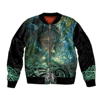 New Zealand Matariki Waiti Sleeve Zip Bomber Jacket Waimori and The Origin Of Life LT9 Unisex Black - Polynesian Pride