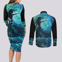 New Zealand Matariki Hiwa-i-te-rangi Couples Matching Long Sleeve Bodycon Dress and Long Sleeve Button Shirt Titiro ki nga Whetu Wishing Star LT9 - Polynesian Pride