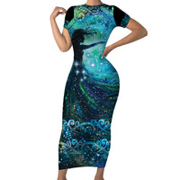 New Zealand Matariki Hiwa-i-te-rangi Family Matching Short Sleeve Bodycon Dress and Hawaiian Shirt Titiro ki nga Whetu Wishing Star LT9 Mom's Dress Black - Polynesian Pride