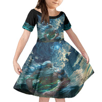 New Zealand Matariki Ururangi Family Matching Off Shoulder Short Dress and Hawaiian Shirt The Murmur Of The Wind LT9 Daughter's Dress Black - Polynesian Pride