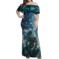 New Zealand Matariki Ururangi Off Shoulder Maxi Dress The Murmur Of The Wind LT9 Women Black - Polynesian Pride