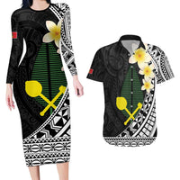 Alo Chiefdom Wallis and Futuna Personalized Couples Matching Long Sleeve Bodycon Dress and Hawaiian Shirt Frangipani Flowers Polynesian Pattern LT9 Black - Polynesian Pride