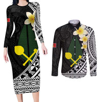 Alo Chiefdom Wallis and Futuna Personalized Couples Matching Long Sleeve Bodycon Dress and Long Sleeve Button Shirt Frangipani Flowers Polynesian Pattern LT9 Black - Polynesian Pride
