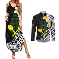 Alo Chiefdom Wallis and Futuna Personalized Couples Matching Summer Maxi Dress and Long Sleeve Button Shirt Frangipani Flowers Polynesian Pattern LT9 Black - Polynesian Pride