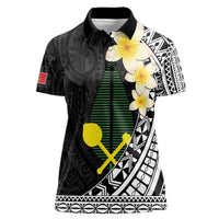 Alo Chiefdom Wallis and Futuna Personalized Women Polo Shirt Frangipani Flowers Polynesian Pattern LT9 Female Black - Polynesian Pride