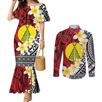 Sigave Chiefdom Wallis and Futuna Personalized Couples Matching Mermaid Dress and Long Sleeve Button Shirt Frangipani Flowers Polynesian Pattern LT9 Red - Polynesian Pride