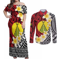 Sigave Chiefdom Wallis and Futuna Personalized Couples Matching Off Shoulder Maxi Dress and Long Sleeve Button Shirt Frangipani Flowers Polynesian Pattern LT9 Red - Polynesian Pride