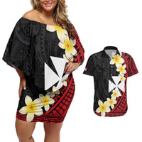 Uvea Chiefdom Wallis and Futuna Personalized Couples Matching Off Shoulder Short Dress and Hawaiian Shirt Frangipani Flowers Polynesian Pattern LT9 Red - Polynesian Pride