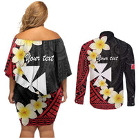 Uvea Chiefdom Wallis and Futuna Personalized Couples Matching Off Shoulder Short Dress and Long Sleeve Button Shirt Frangipani Flowers Polynesian Pattern LT9 - Polynesian Pride