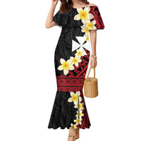 Uvea Chiefdom Wallis and Futuna Personalized Family Matching Mermaid Dress and Hawaiian Shirt Frangipani Flowers Polynesian Pattern LT9 Mom's Dress Red - Polynesian Pride