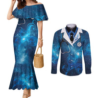 New Zealand Nurses RN Personalised Couples Matching Mermaid Dress and Long Sleeve Button Shirt Galaxy Stethoscope Maori Motif LT9 Galaxy - Polynesian Pride