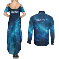 New Zealand Nurses RN Personalised Couples Matching Summer Maxi Dress and Long Sleeve Button Shirt Galaxy Stethoscope Maori Motif LT9 - Polynesian Pride