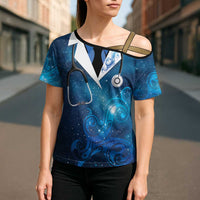 New Zealand Nurses RN Personalised Cross Shoulder Shirt Galaxy Stethoscope Maori Motif
