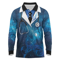 New Zealand Nurses RN Personalised Long Sleeve Polo Shirt Galaxy Stethoscope Maori Motif LT9 Galaxy - Polynesian Pride