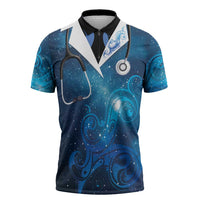 New Zealand Nurses RN Personalised Zipper Polo Shirt Galaxy Stethoscope Maori Motif LT9 Galaxy - Polynesian Pride