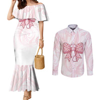 New Zealand Nurses RN Personalised Couples Matching Mermaid Dress and Long Sleeve Button Shirt Pink Stethoscope Coquette Bow Maori Motif LT9 Pink - Polynesian Pride