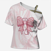 New Zealand Nurses RN Personalised Cross Shoulder Shirt Pink Stethoscope Coquette Bow Maori Motif LT9 Female Pink - Polynesian Pride