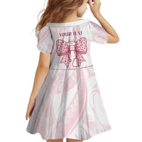 New Zealand Nurses RN Personalised Family Matching Off The Shoulder Long Sleeve Dress and Hawaiian Shirt Pink Stethoscope Coquette Bow Maori Motif LT9 - Polynesian Pride