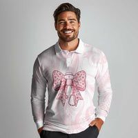 New Zealand Nurses RN Personalised Long Sleeve Polo Shirt Pink Stethoscope Coquette Bow Maori Motif LT9 - Polynesian Pride