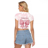 New Zealand Nurses RN Personalised Raglan Cropped T Shirt Pink Stethoscope Coquette Bow Maori Motif LT9 - Polynesian Pride