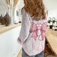 New Zealand Nurses RN Personalised Women Casual Shirt Pink Stethoscope Coquette Bow Maori Motif LT9 - Polynesian Pride
