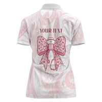 New Zealand Nurses RN Personalised Women Polo Shirt Pink Stethoscope Coquette Bow Maori Motif LT9 - Polynesian Pride