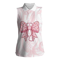 New Zealand Nurses RN Personalised Women Sleeveless Polo Shirt Pink Stethoscope Coquette Bow Maori Motif LT9 Female Pink - Polynesian Pride