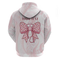 New Zealand Nurses RN Personalised Zip Hoodie Pink Stethoscope Coquette Bow Maori Motif LT9 - Polynesian Pride