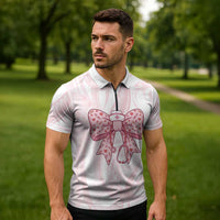 New Zealand Nurses RN Personalised Zipper Polo Shirt Pink Stethoscope Coquette Bow Maori Motif LT9 - Polynesian Pride