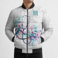 New Zealand Nurses RN Personalised Bomber Puffer Jacket Stethoscope Floral Maori Motif
