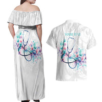 New Zealand Nurses RN Personalised Couples Matching Off Shoulder Maxi Dress and Hawaiian Shirt Stethoscope Floral Maori Motif LT9 - Polynesian Pride