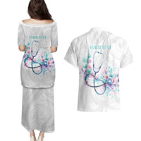 New Zealand Nurses RN Personalised Couples Matching Puletasi and Hawaiian Shirt Stethoscope Floral Maori Motif LT9 - Polynesian Pride