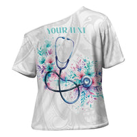 New Zealand Nurses RN Personalised Cross Shoulder Shirt Stethoscope Floral Maori Motif LT9 - Polynesian Pride