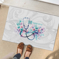 New Zealand Nurses RN Personalised Rubber Doormat Stethoscope Floral Maori Motif
