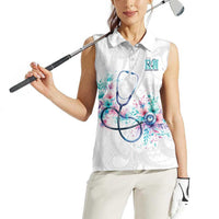 New Zealand Nurses RN Personalised Women Sleeveless Polo Shirt Stethoscope Floral Maori Motif LT9 - Polynesian Pride