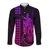 Custom Hawaii Long Sleeve Button Shirt King Kamehameha - Pink Gradient LT9 Unisex Pink Gradient - Polynesian Pride