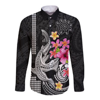 Custom Polynesian Long Sleeve Button Shirt Hawaiian Warriors with Tribal Shark Tattoos - White LT9 Unisex White - Polynesian Pride