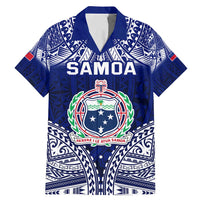 Personalised Samoa Coat Of Arms Family Matching Mermaid Dress and Hawaiian Shirt With Polynesian Pattern Version LT9 Dad's Shirt - Short Sleeve Blue - Polynesian Pride