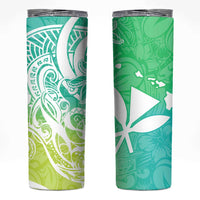 Polynesian Tribal Plumeria Skinny Tumbler with Hawaii Kanaka Maoli Green Gradient Version LT9 Green - Polynesian Pride