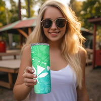 Polynesian Tribal Plumeria Skinny Tumbler with Hawaii Kanaka Maoli Green Gradient Version LT9 - Polynesian Pride