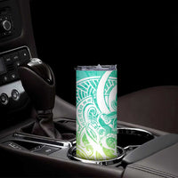 Polynesian Tribal Plumeria Skinny Tumbler with Hawaii Kanaka Maoli Green Gradient Version LT9 - Polynesian Pride