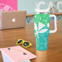 Polynesian Tribal Plumeria Tumbler With Handle with Hawaii Kanaka Maoli Green Gradient Version