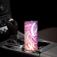 Polynesian Tribal Plumeria Skinny Tumbler with Hawaii Kanaka Maoli Purple Gradient Version LT9 - Polynesian Pride