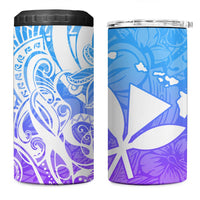 Polynesian Tribal Plumeria 4 in 1 Can Cooler Tumbler with Hawaii Kanaka Maoli Blue Gradient Version LT9 One Size: 16 oz Blue - Polynesian Pride