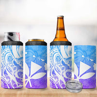 Polynesian Tribal Plumeria 4 in 1 Can Cooler Tumbler with Hawaii Kanaka Maoli Blue Gradient Version LT9 - Polynesian Pride