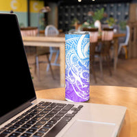 Polynesian Tribal Plumeria Skinny Tumbler with Hawaii Kanaka Maoli Blue Gradient Version LT9 - Polynesian Pride