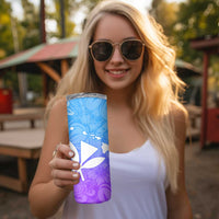 Polynesian Tribal Plumeria Skinny Tumbler with Hawaii Kanaka Maoli Blue Gradient Version LT9 - Polynesian Pride
