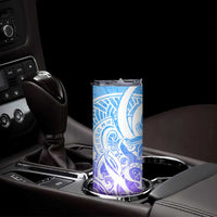 Polynesian Tribal Plumeria Skinny Tumbler with Hawaii Kanaka Maoli Blue Gradient Version LT9 - Polynesian Pride