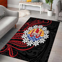 Tahitian Coat Of Arm and Tiare Flower Area Rug Polynesian Tribal Tattoo LT9 - Polynesian Pride